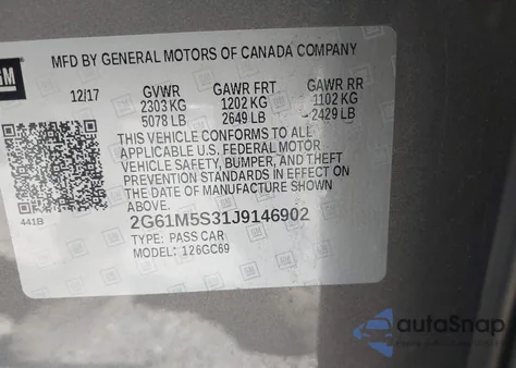 2018 Cadillac Xts Luxury из США, поврежденный, VIN 2G61M5S31J9146902